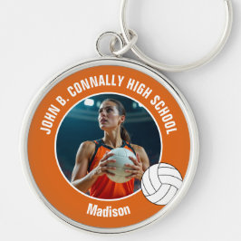 Orange Volleyball Player Photo Keepsake Rund Silverfärgad Nyckelring
