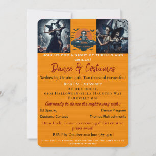 Orange Vuxen Halloween Dance-partiinbjudan Inbjudningar