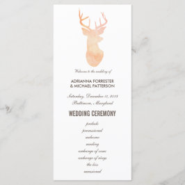 Orange Watercolor Antler Bröllop Modern Program