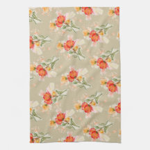 Orange Watercolor Blommigts Tea Towel