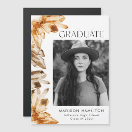 Orange Watercolor Crystals Photo Studenten Magnetisk Inbjudningskort