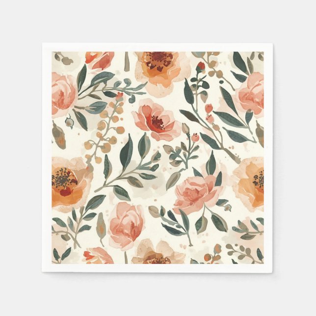 Orange Watercolor Flowers Botanical Painting Pappersservett (Framsidan)