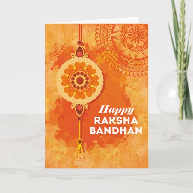 Orange Watercolor Lycklig Raksha Bandhan Kort (Framsida)