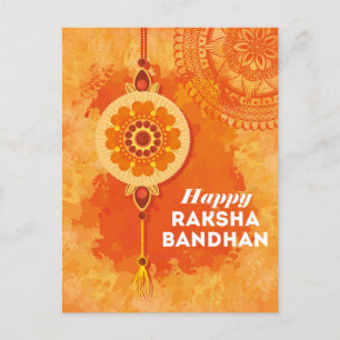 Orange Watercolor Lycklig Raksha Bandhan Vykort
