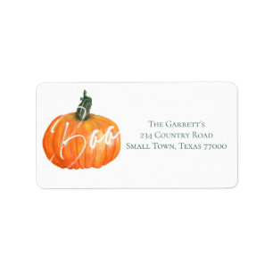 Orange Watercolor Pumpkin Boo Personlig Adress Adressetikett