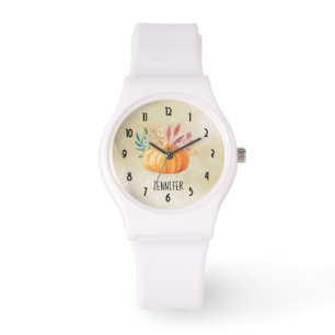 Orange Watercolor Pumpkin Fall Season Armbandsur