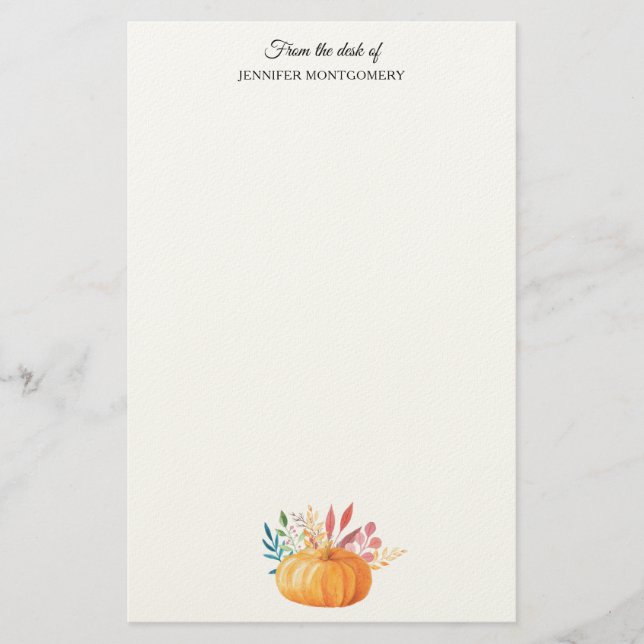 Orange Watercolor Pumpkin Fall Season Brevpapper (Framsida)
