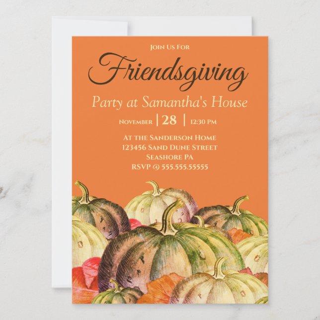 Orange Watercolor Pumpkin Friendsgiving (Framsida)