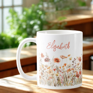 Orange Watercolor Wildblomma Kaffemugg