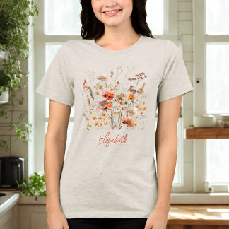 Orange Watercolor Wildblomma T Shirt