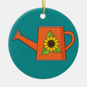 Orange Watering Can med solros Julgransprydnad Keramik