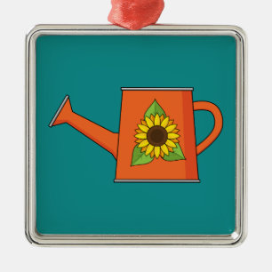 Orange Watering Can med solros Julgransprydnad Metall