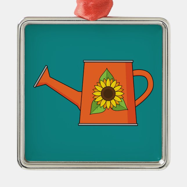 Orange Watering Can med solros Julgransprydnad Metall (Framsidan)