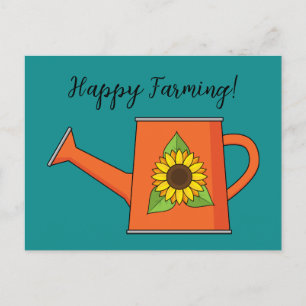 Orange Watering Can med solros Lägg till text Helg Vykort