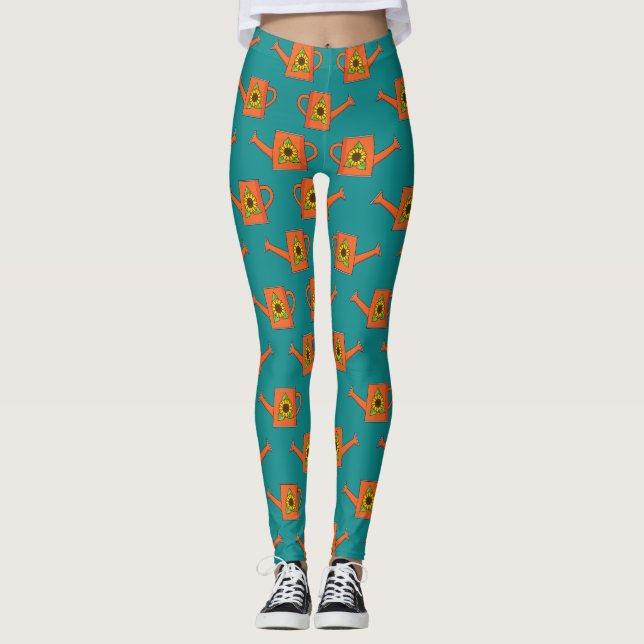 Orange Watering Can med solros Leggings (Framsida)