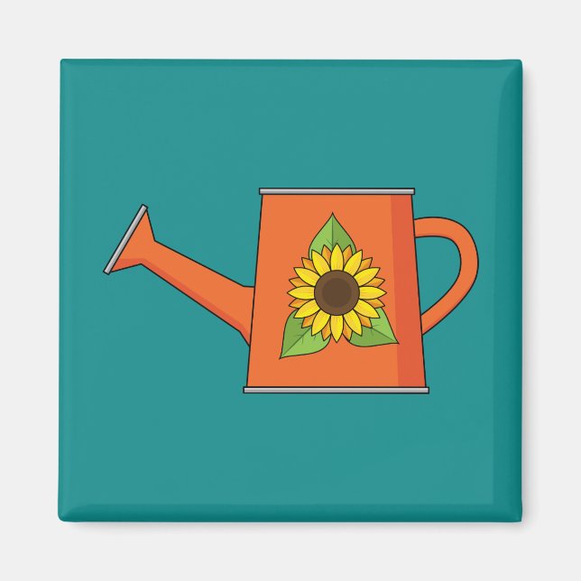Orange Watering Can med solros Magnet (Framsidan)
