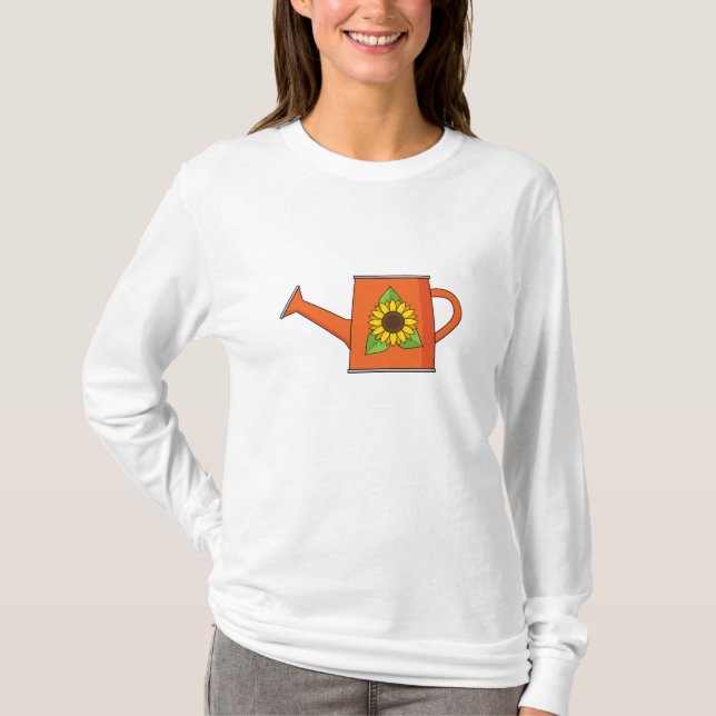 Orange Watering Can med solros T Shirt (Framsida)
