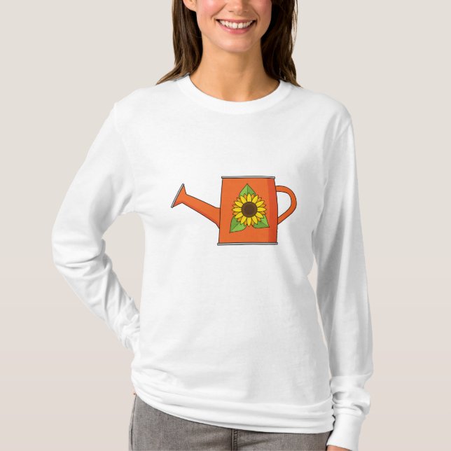 Orange Watering Can med solros T Shirt (Framsida)