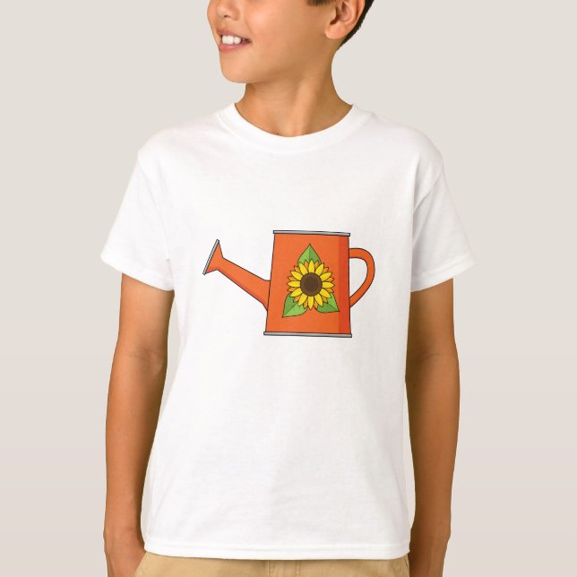 Orange Watering Can med solros T Shirt (Framsida)