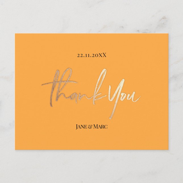 Orange Wedding Thank You Cards Elegant Script Vykort (Framsida)