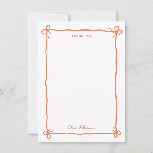 Orange Whimsical Ribbon Bow Hand Drawn Border Tack Kort (Framsida)