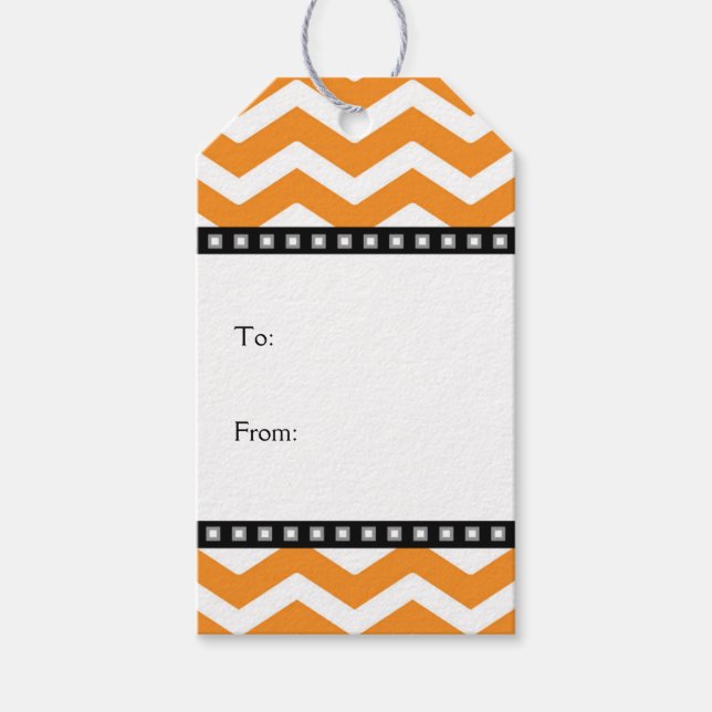 Orange White Black Chevron Gift-Märkre Presentetikett (Framsidan)