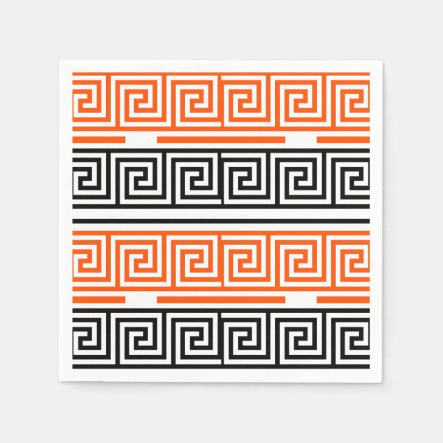 Orange White Black Grekiska Nyckel Fret Mönster De Pappersservett (Framsidan)