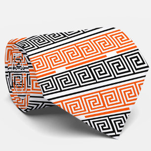 Orange White Black Grekiska Nyckel Fret Mönster De Slips