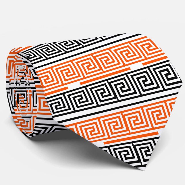 Orange White Black Grekiska Nyckel Fret Mönster De Slips (Skapare uppladdad)