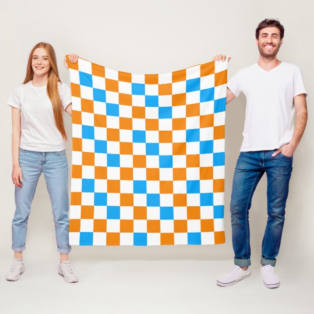Orange White Blue Checkered Pattern Design  Fleecefilt (På plats)