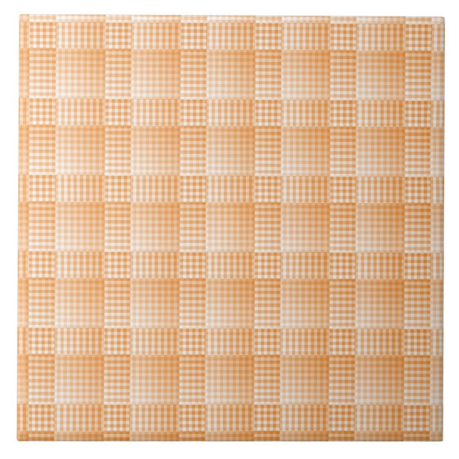Orange White Checker Abstrakt Mönster Kakelplatta (Framsidan)