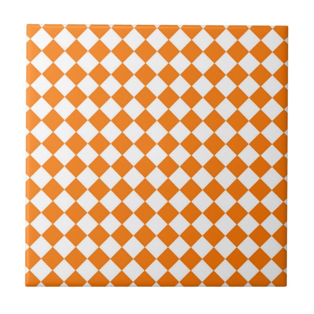 Orange White Checker Diamond Mönster Kakelplatta (Framsidan)