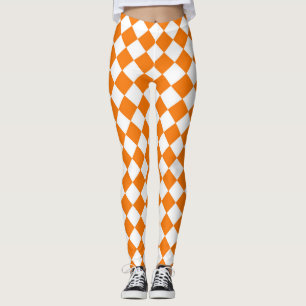 Orange White Checker Diamond Mönster Leggings