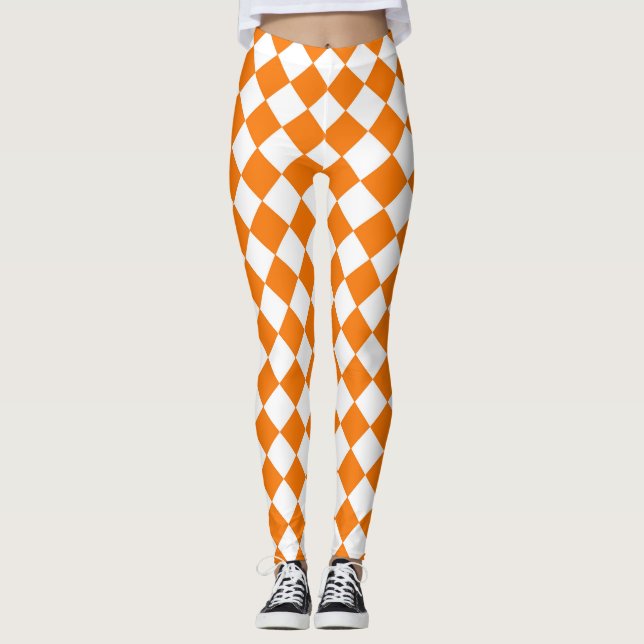 Orange White Checker Diamond Mönster Leggings (Framsida)