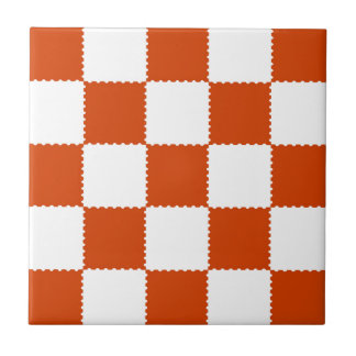 Orange & White Checkerboard Pattern Kakelplatta