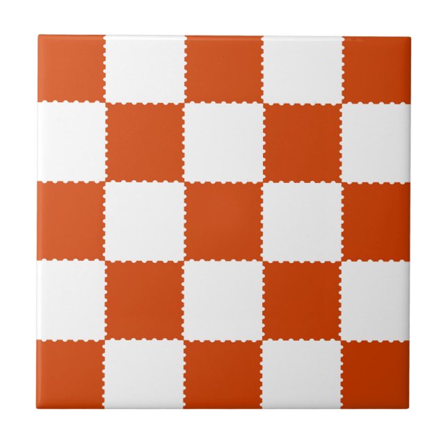 Orange & White Checkerboard Pattern Kakelplatta (Framsidan)