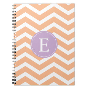 Orange White Chevron Lila Monogram Anteckningsbok Med Spiral