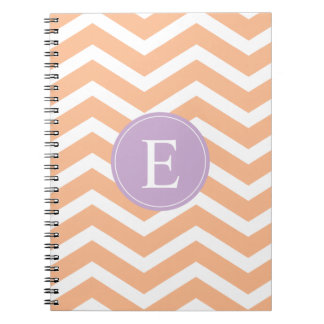 Orange White Chevron Lila Monogram Anteckningsbok Med Spiral