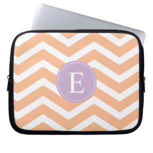 Orange White Chevron Lila Monogram Laptop Sleeve