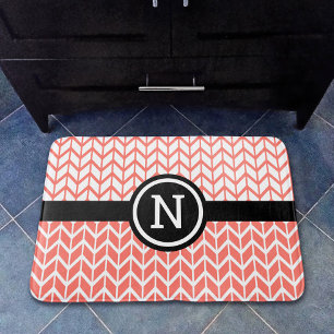 Orange White Chevron Mönster Monogram Modern modig Badrumsmatta