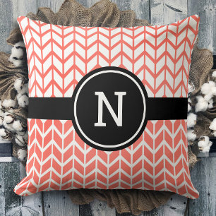 Orange White Chevron Mönster Monogram Modern modig Kudde