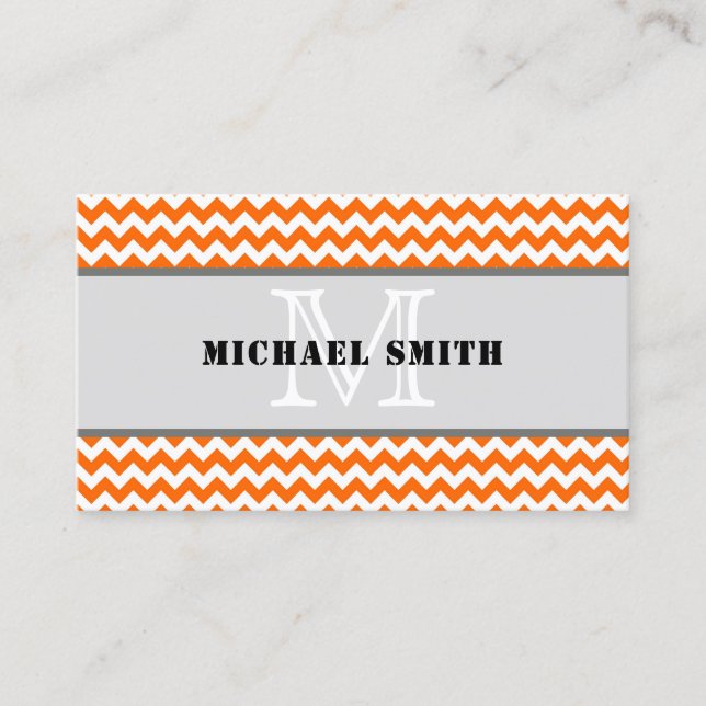 Orange White Chevron Zigzag Monogram Visitkort (Framsida)
