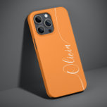 Orange White Elegant Calligraphy Script Name<br><div class="desc">Orange White Elegant Calligraphy Script Custom Personalized Name iPhone 14 Smart Phone Cases features a modern and trendy simple and stylish design with your personalized name in elegant hand written calligraphy script typography on a orange background. Designed by ©Evco Studio www.zazzle.com/store/evcostudio</div>