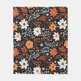 Orange White Flowers Black Fleecefilt