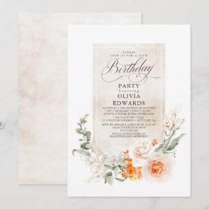 Orange White Flowers Elegant Boho Birthday Inbjudningar