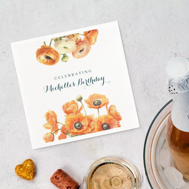 Orange White Garden Blommigt Födelsedagsfest Pappersservett (Skapare uppladdad)