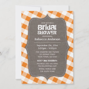 Orange & White Gingham Canvas Möhippa Inbjudningar