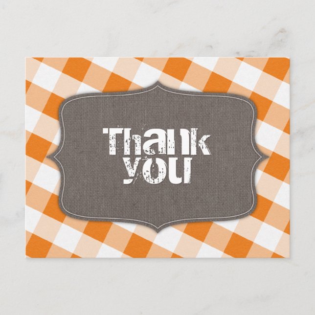 Orange & White Gingham Canvas Tack Postcards Vykort (Framsida)