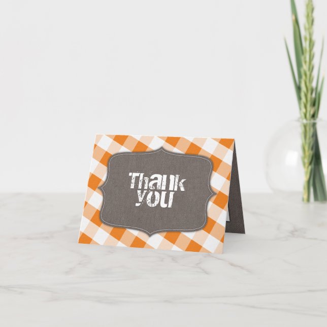 Orange & White Gingham Canvas Tack. Tack Kort (Framsida)