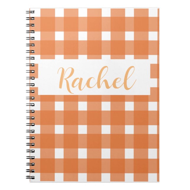 Orange White Gingham Personlig Anteckningsbok (Framsidan)